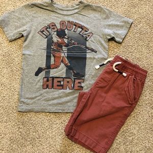 Tailor Vintage faded red shorts XS 4/5 paired with The place S 5/6 shirt